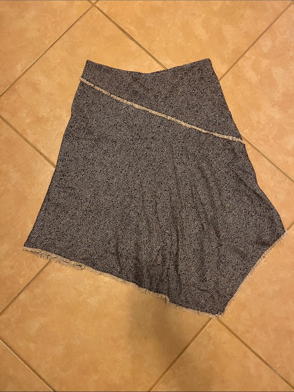DKNY Black and White Herringbone Asymmetric Skirt
